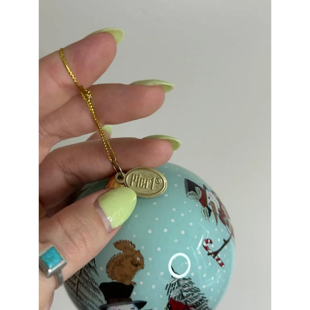 Pier 1 Imports Li Bien Ornament OS Blue EUC 2016 Hand Painted Snowman Glass Ball